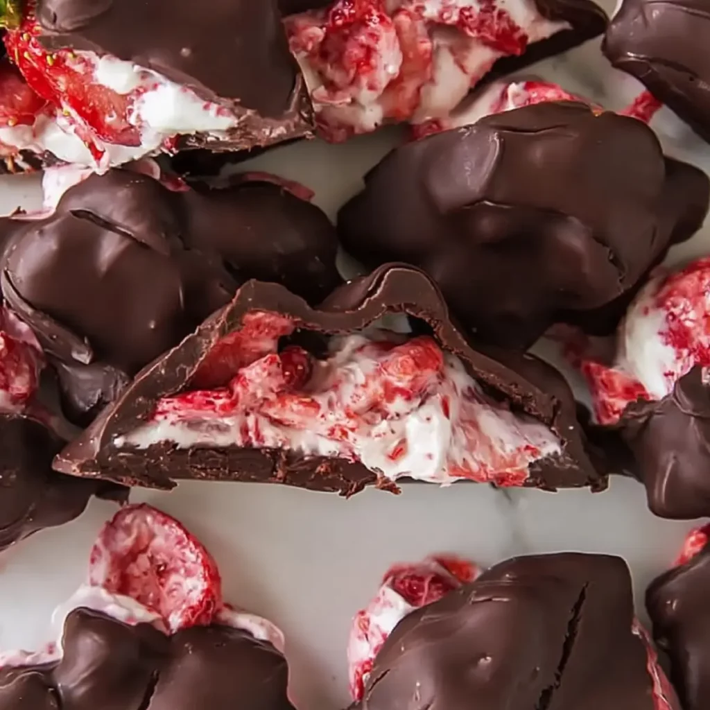 Frozen Chocolate Covered Strawberry Yogurt Clusters
