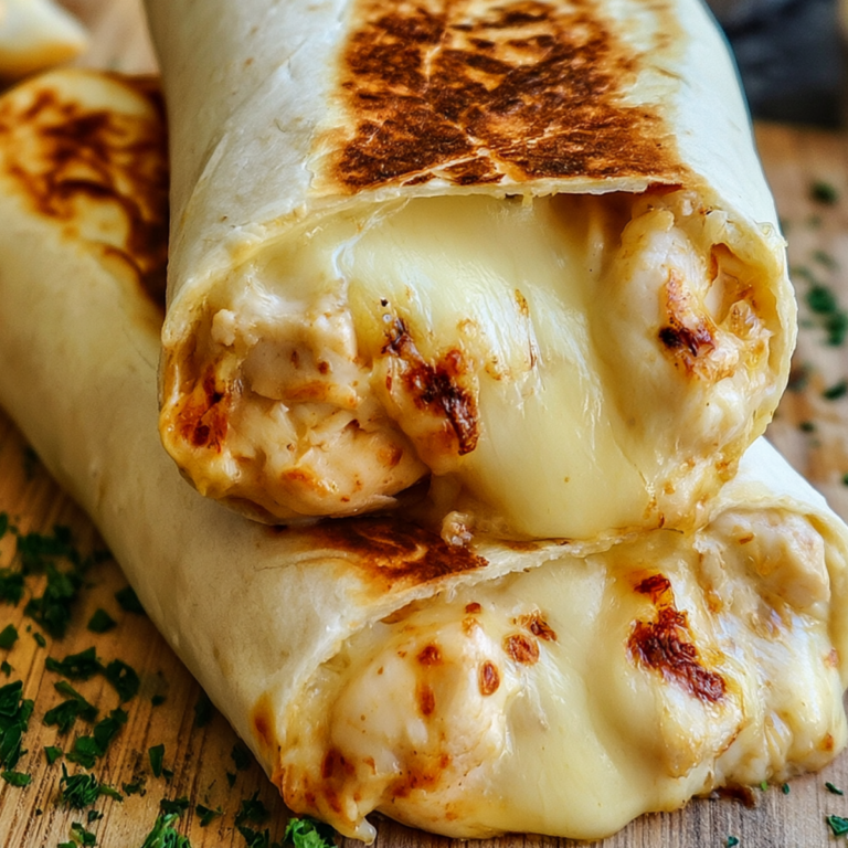 Cheesy Garlic Chicken Wraps with creamy garlic chicken and melted cheese filling