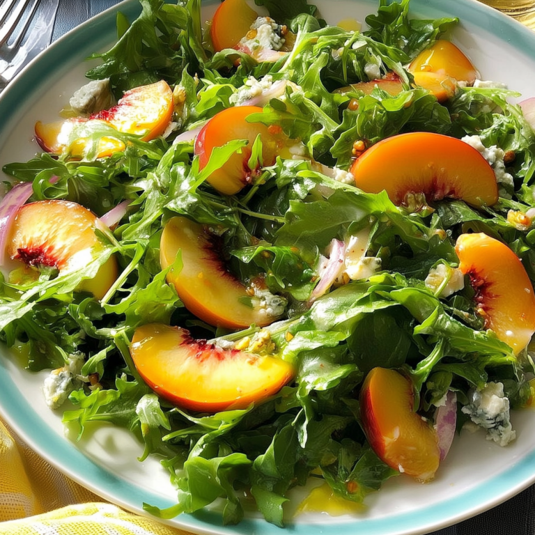 Arugula Nectarine Salad with fresh nectarines, arugula, blue cheese, and toasted pine nuts