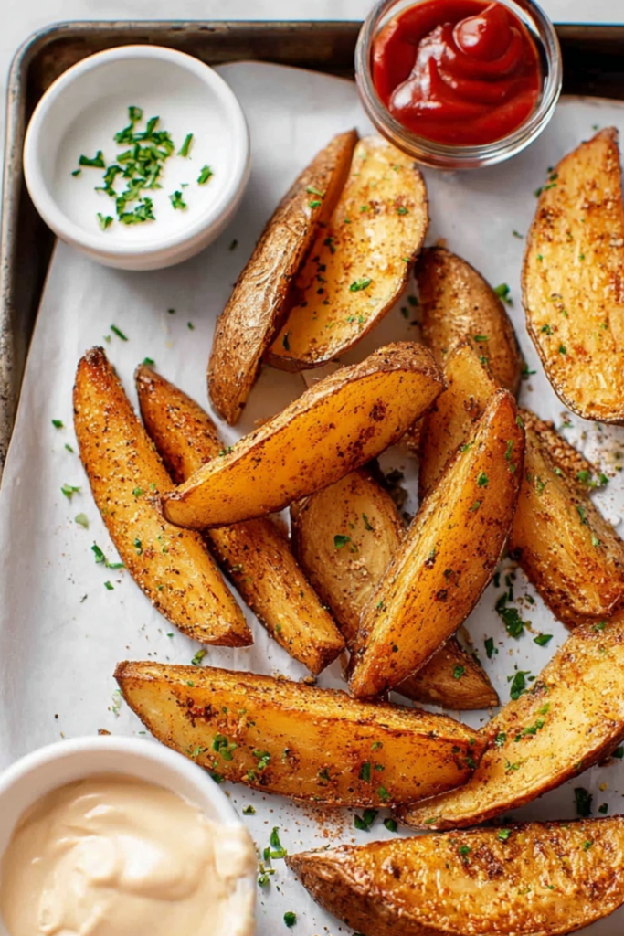Baked Potato Wedges are crispy, flavorful, and easy to make with simple seasonings for the perfect homemade side dish.