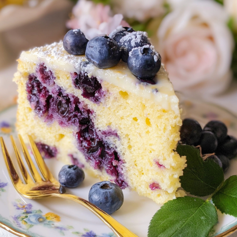 Fresh homemade Buttermilk Blueberry Breakfast Cake topped with juicy blueberries and lemon zest