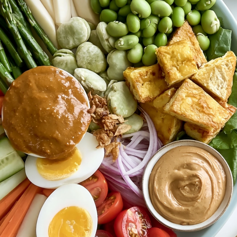 Gado Gado recipe with vegetables, tofu, and creamy peanut sauce
