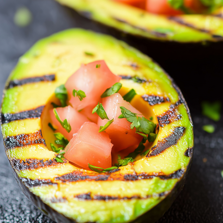 Grilled Avocado topped with fresh salsa and grilled to perfection
