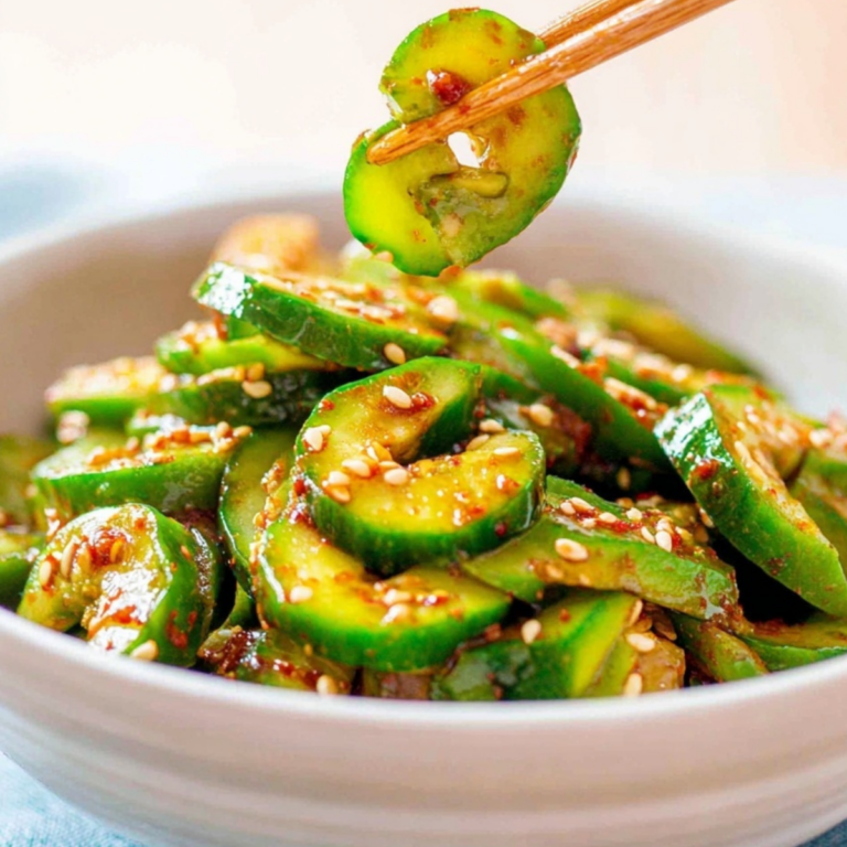 Korean Cucumber Salad served in a bowl with sesame seeds and green onions