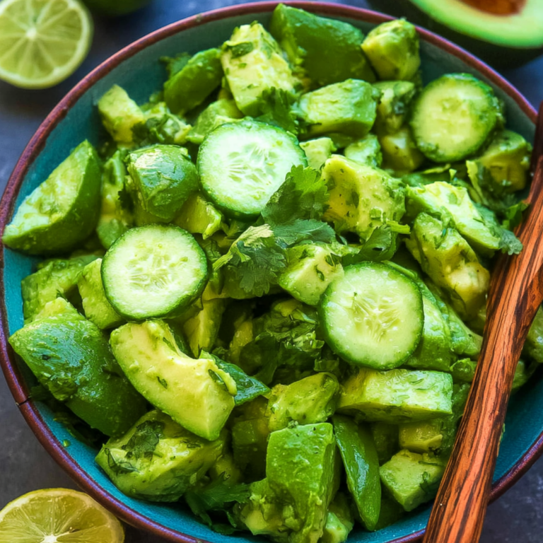 My favourite Avocado Salad with fresh cucumber, tomatoes, herbs, and creamy avocado
