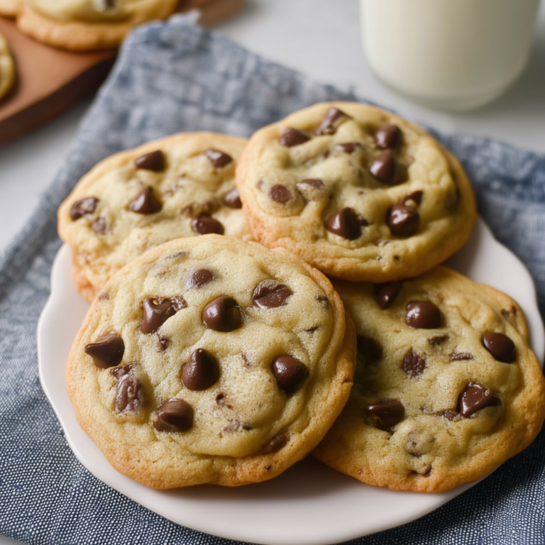 Freshly baked Nestle Toll House Cookie with gooey semi-sweet chocolate chips on a cooling rack