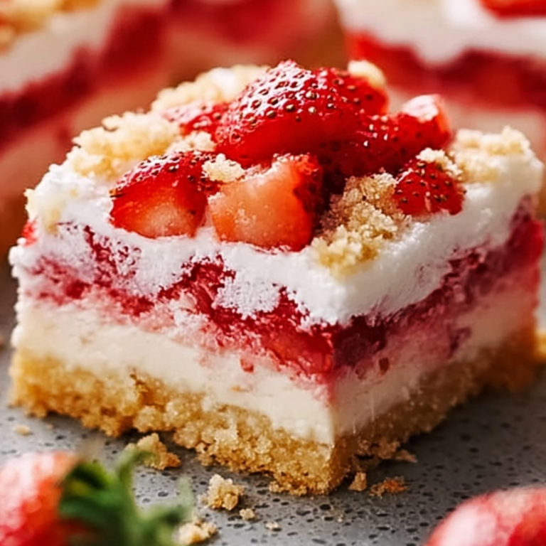 Strawberry Shortcake Bars with fresh strawberries and creamy topping