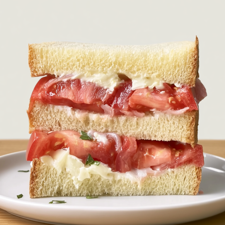 Tomato Sandwich with fresh ripe tomatoes and creamy mayonnaise on bread