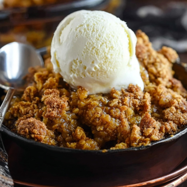 Pumpkin Crisp with creamy pumpkin filling and crunchy oat topping